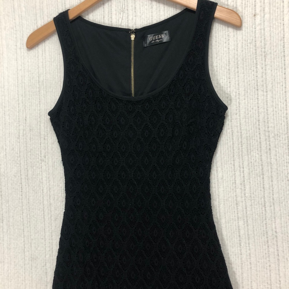 GUESS by Marciano Black Lace Sleeveless Mini Dress Gold Zipper Detail